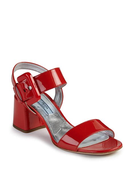 prada shoes mid heel red crystal stripe|patent leather pumps Prada.